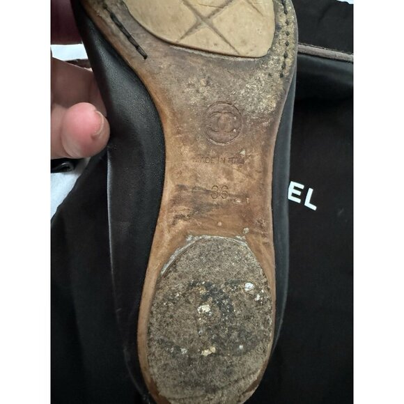 Chanel Women's Flats Ballerinas Black Logo CC Leather 36 - Picture 7 of 11